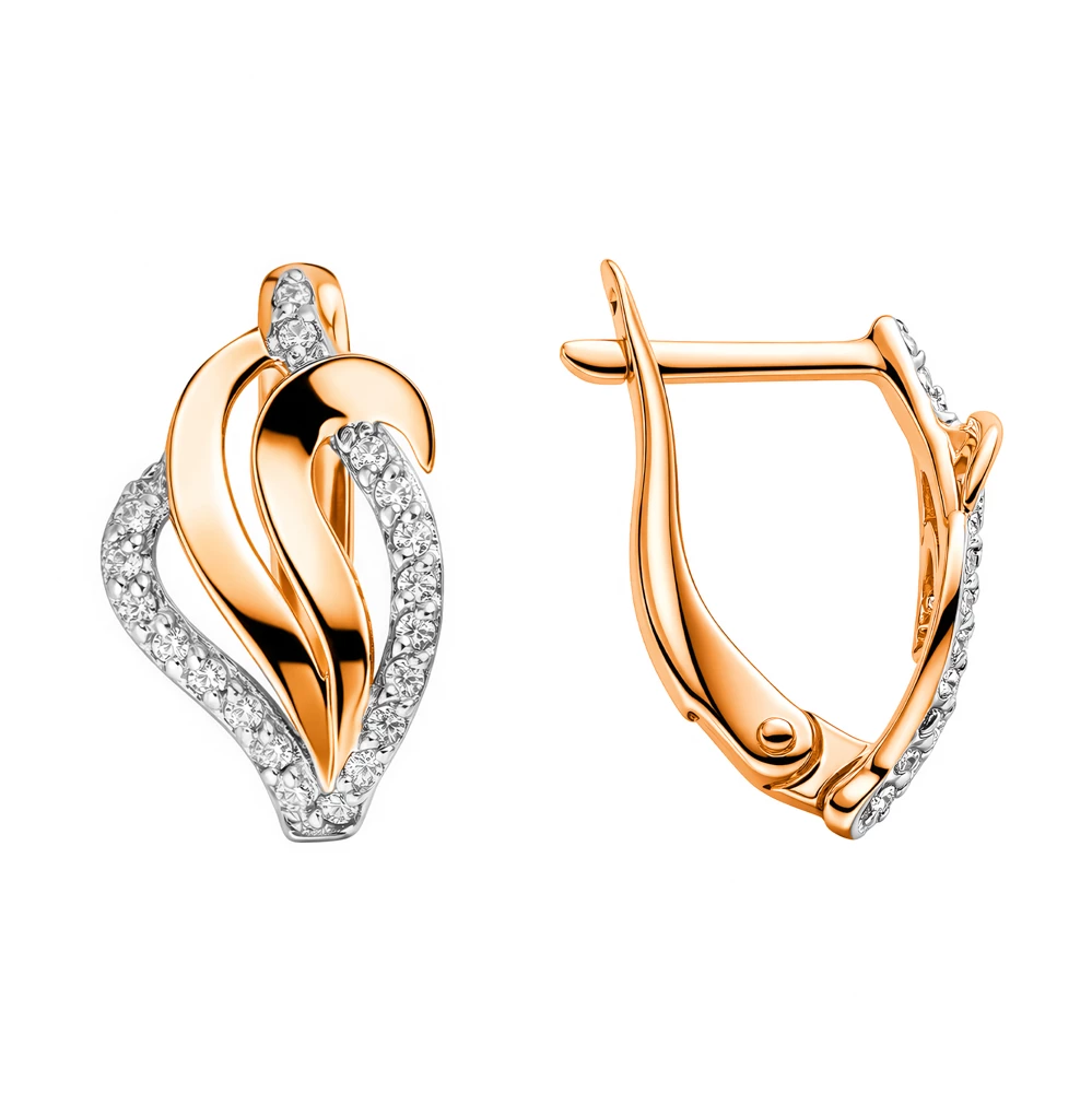 Серьги с фианитами из красного золота 585 пробы