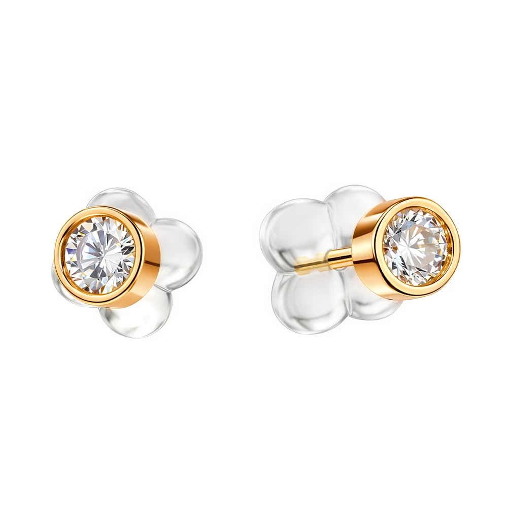 Серьги с фианитами из красного золота 585 пробы