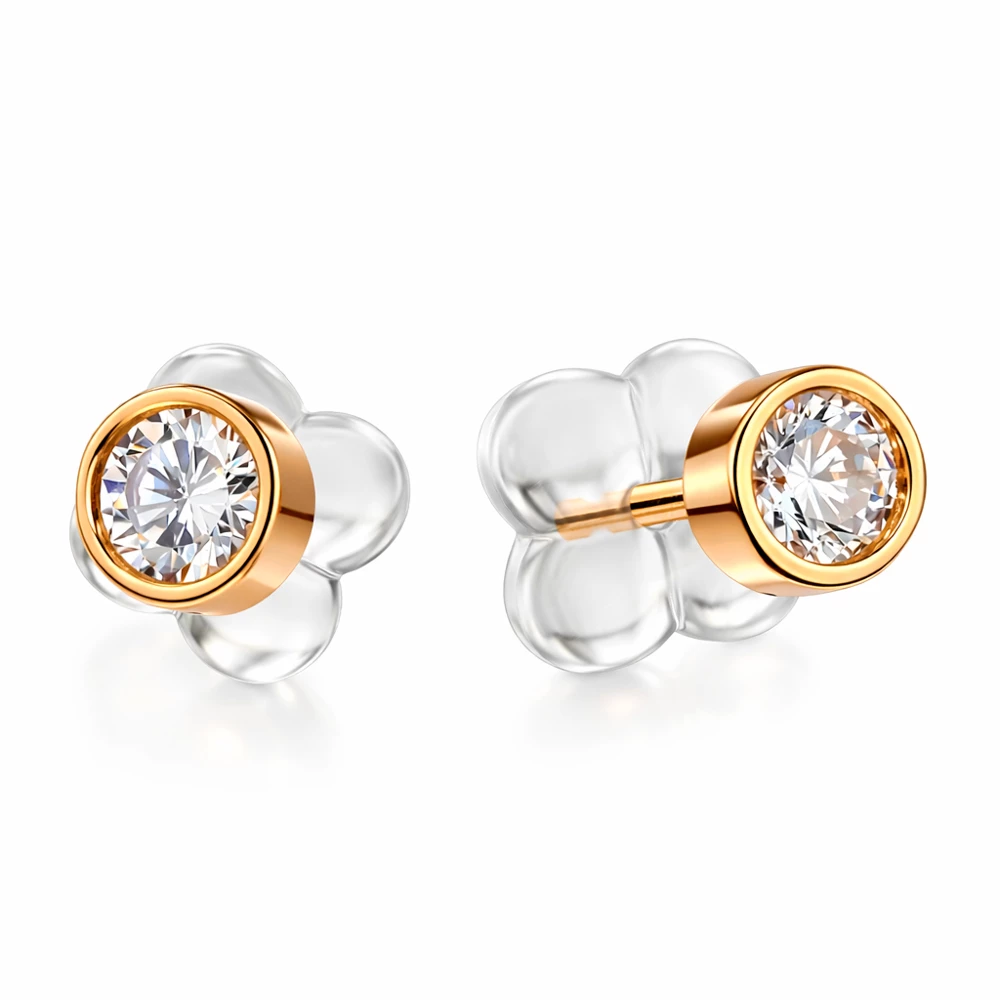 Серьги с фианитами из красного золота 585 пробы