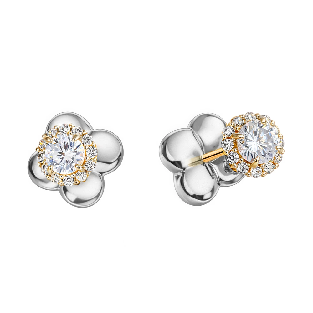 Серьги с фианитами из красного золота 375 пробы