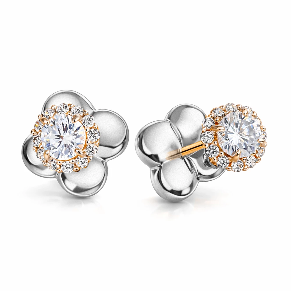 Серьги с фианитами из красного золота 375 пробы