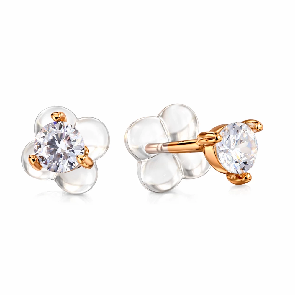 Серьги с фианитами из красного золота 375 пробы