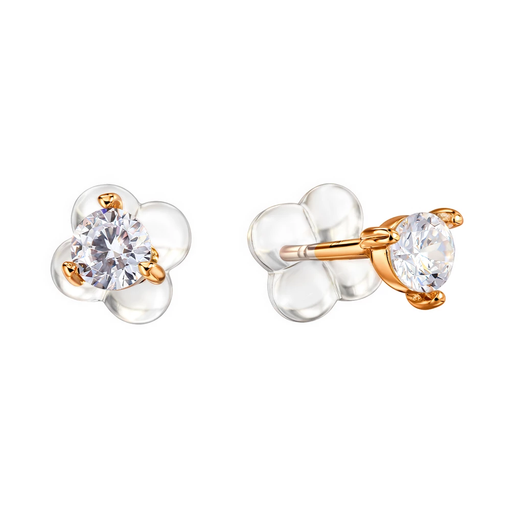 Серьги с фианитами из красного золота 375 пробы