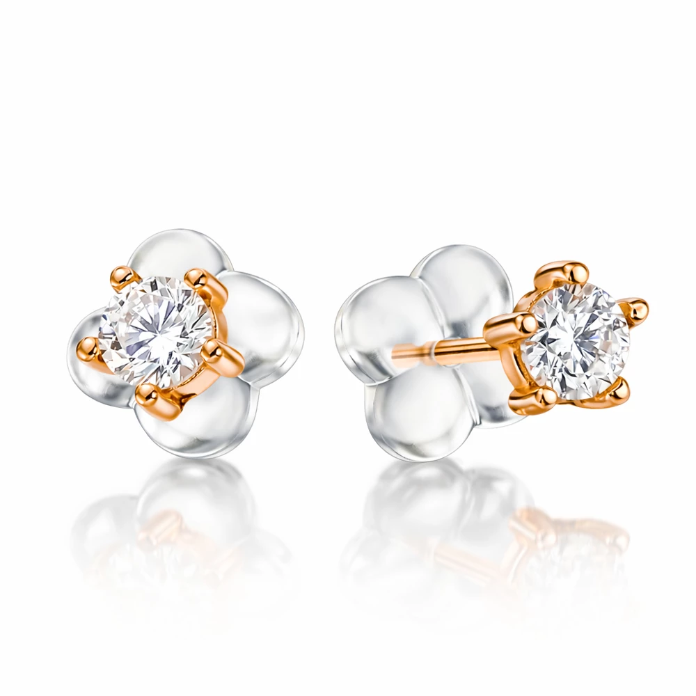 Серьги с фианитами из красного золота 585 пробы