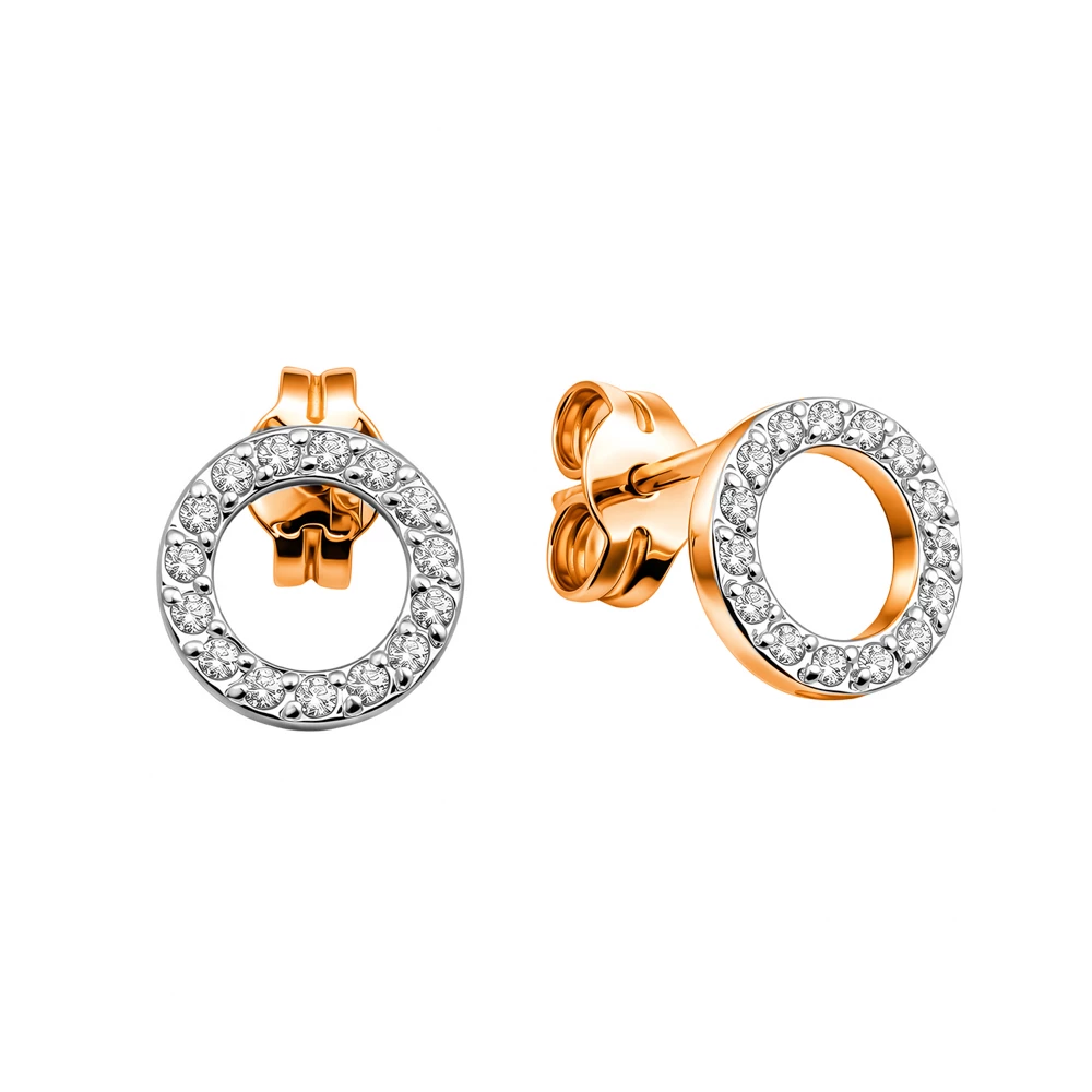 Серьги с фианитами из красного золота 375 пробы