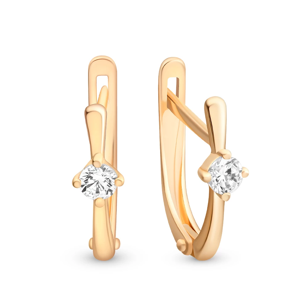 Серьги с фианитами из красного золота 375 пробы