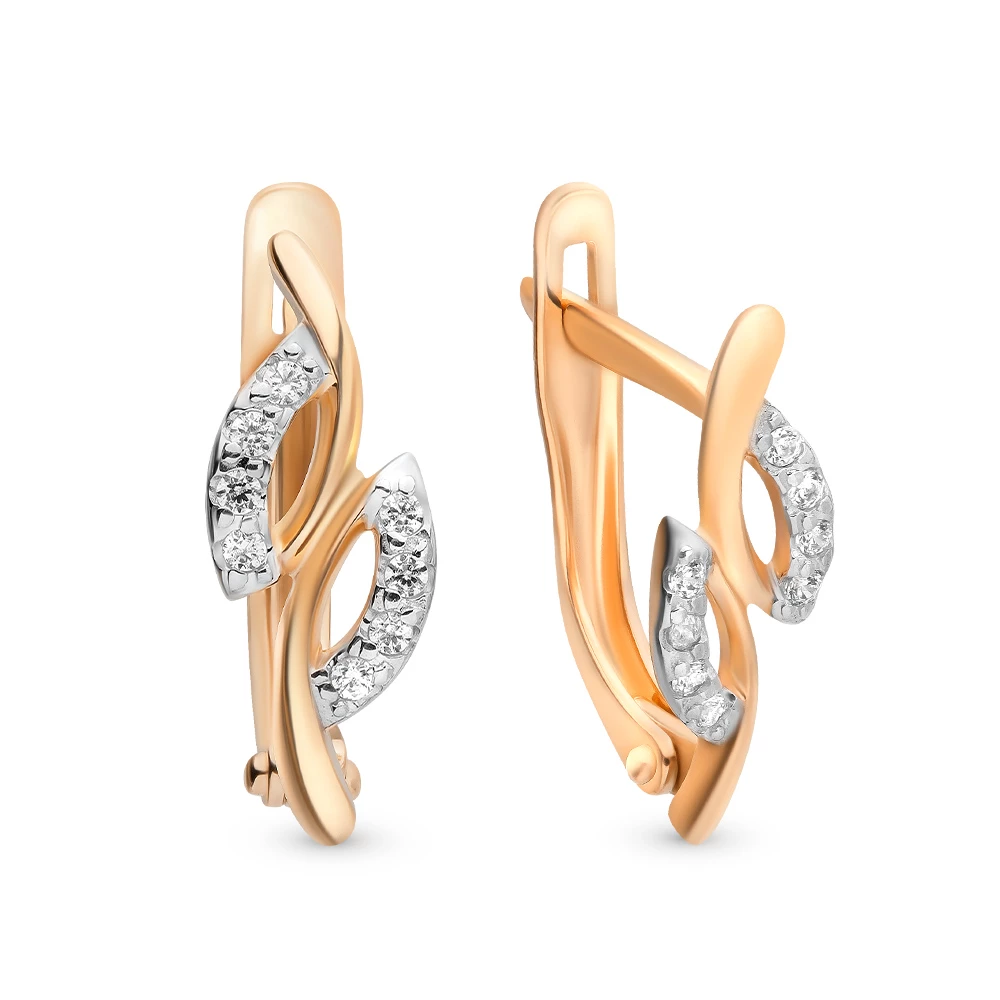 Серьги с фианитами из красного золота 375 пробы