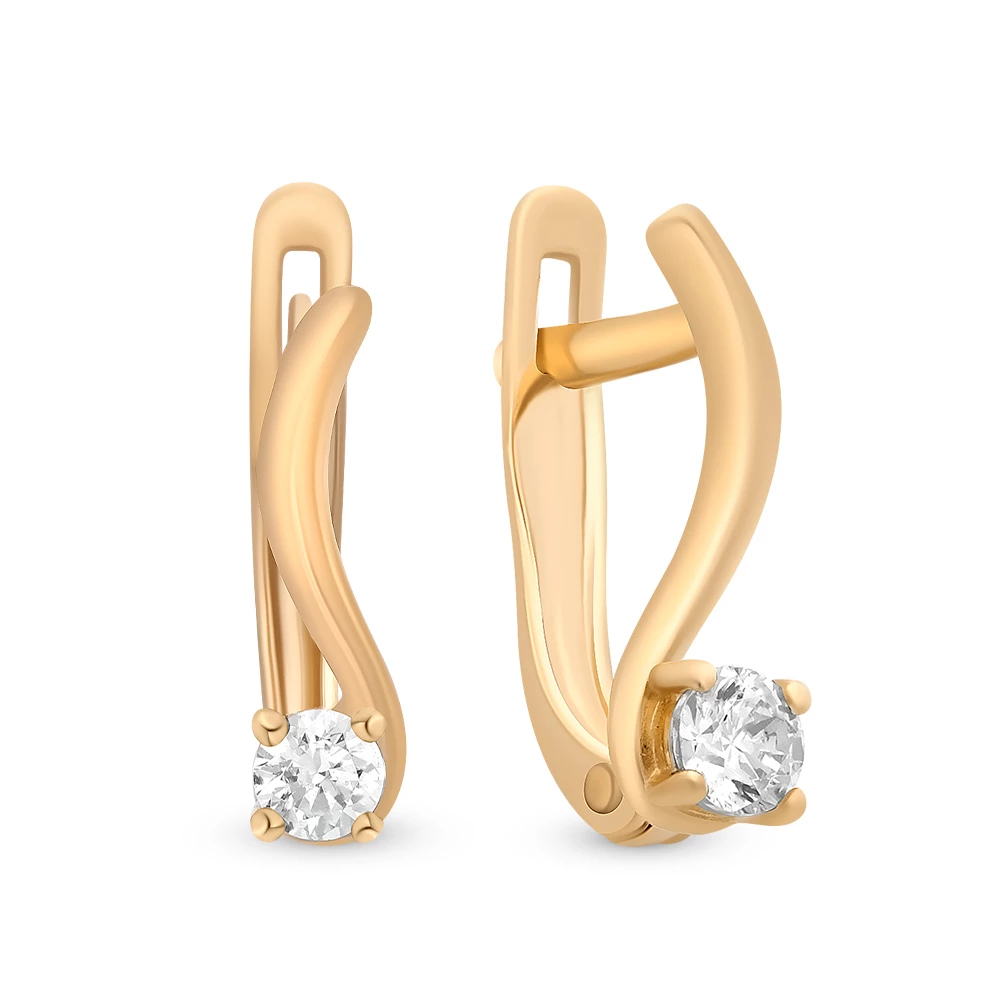 Серьги с фианитами из красного золота 375 пробы