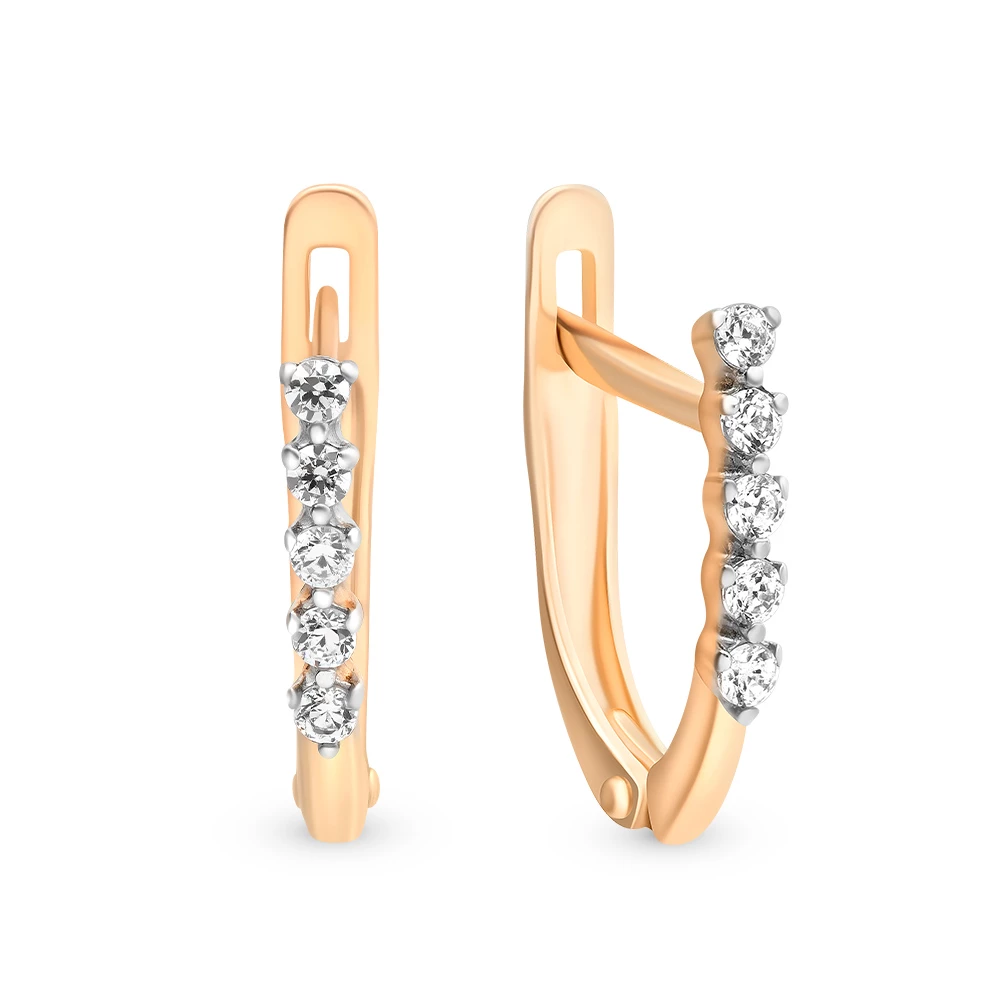 Серьги с фианитами из красного золота 375 пробы