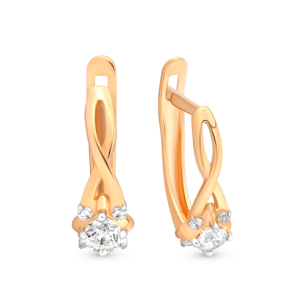 Серьги с фианитами из красного золота 375 пробы