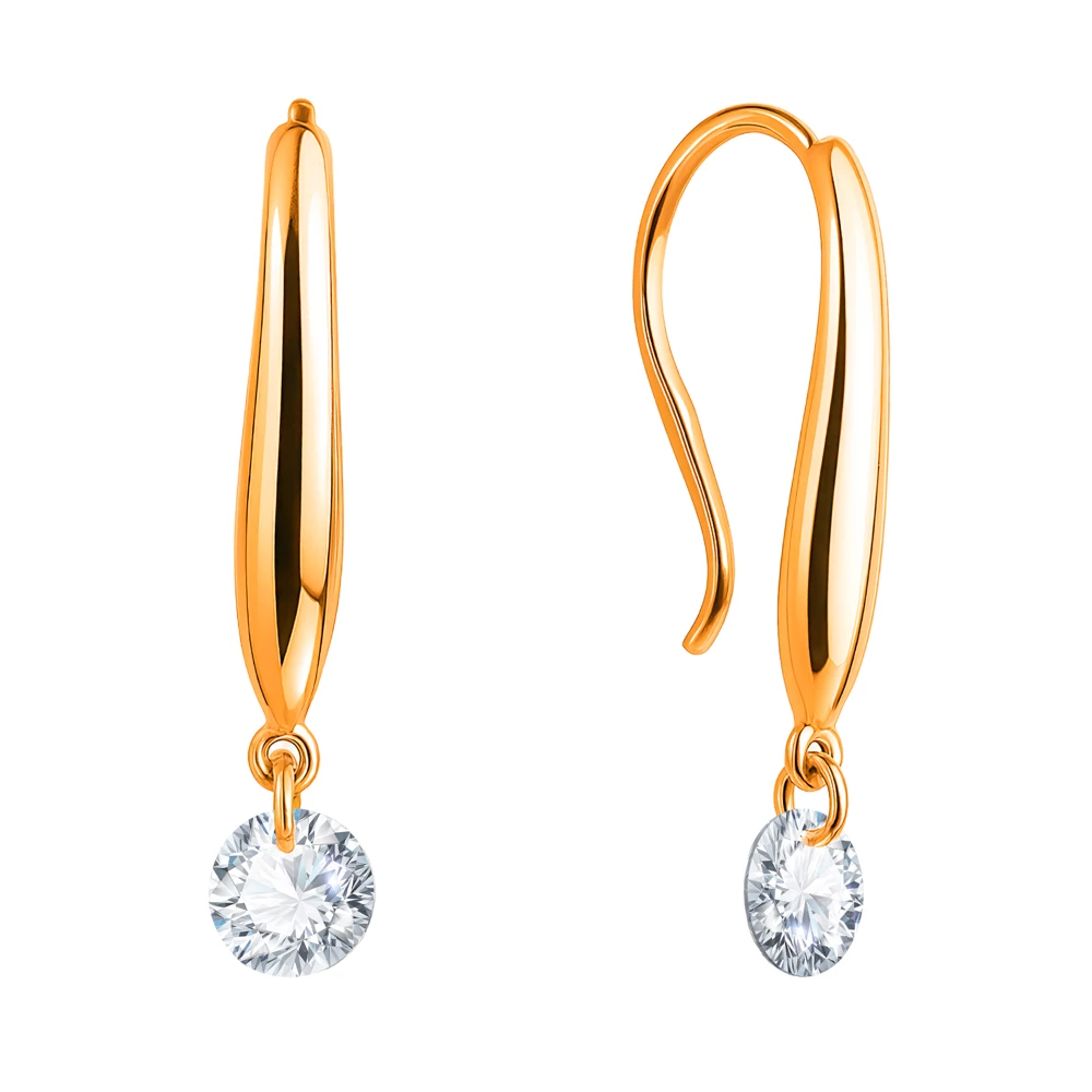 Серьги с фианитами из красного золота 585 пробы