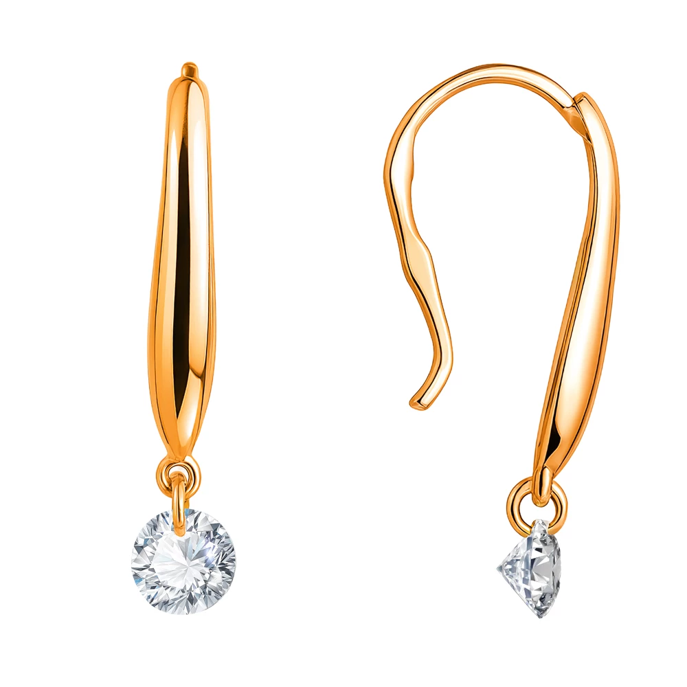 Серьги с фианитами из красного золота 585 пробы