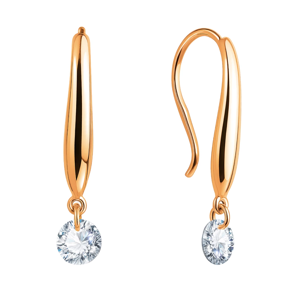 Серьги с фианитами из красного золота 585 пробы