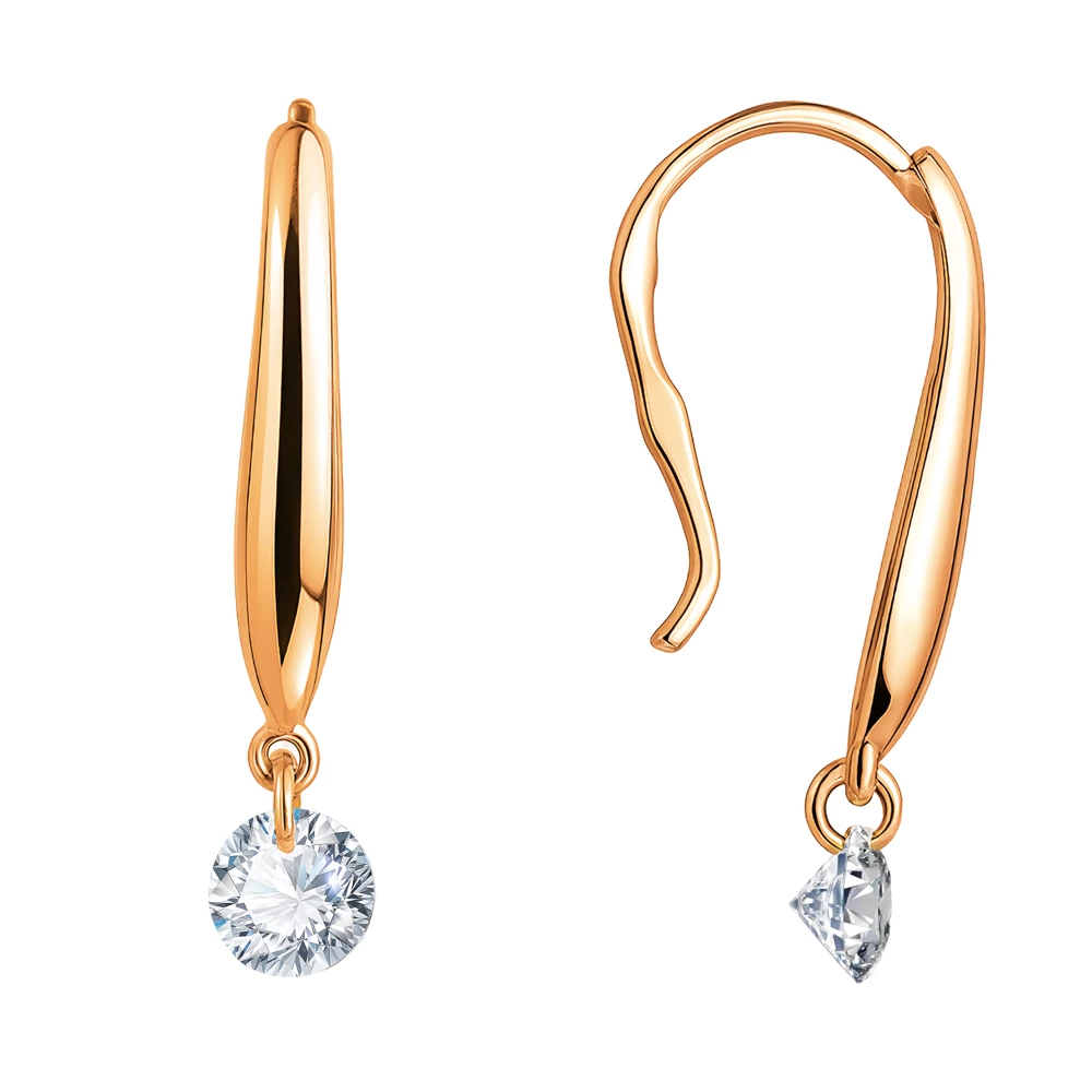 Серьги с фианитами из красного золота 585 пробы