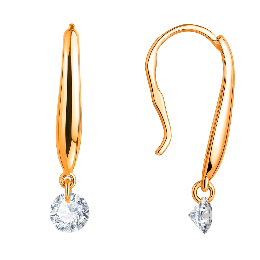 Серьги с фианитами из красного золота 585 пробы