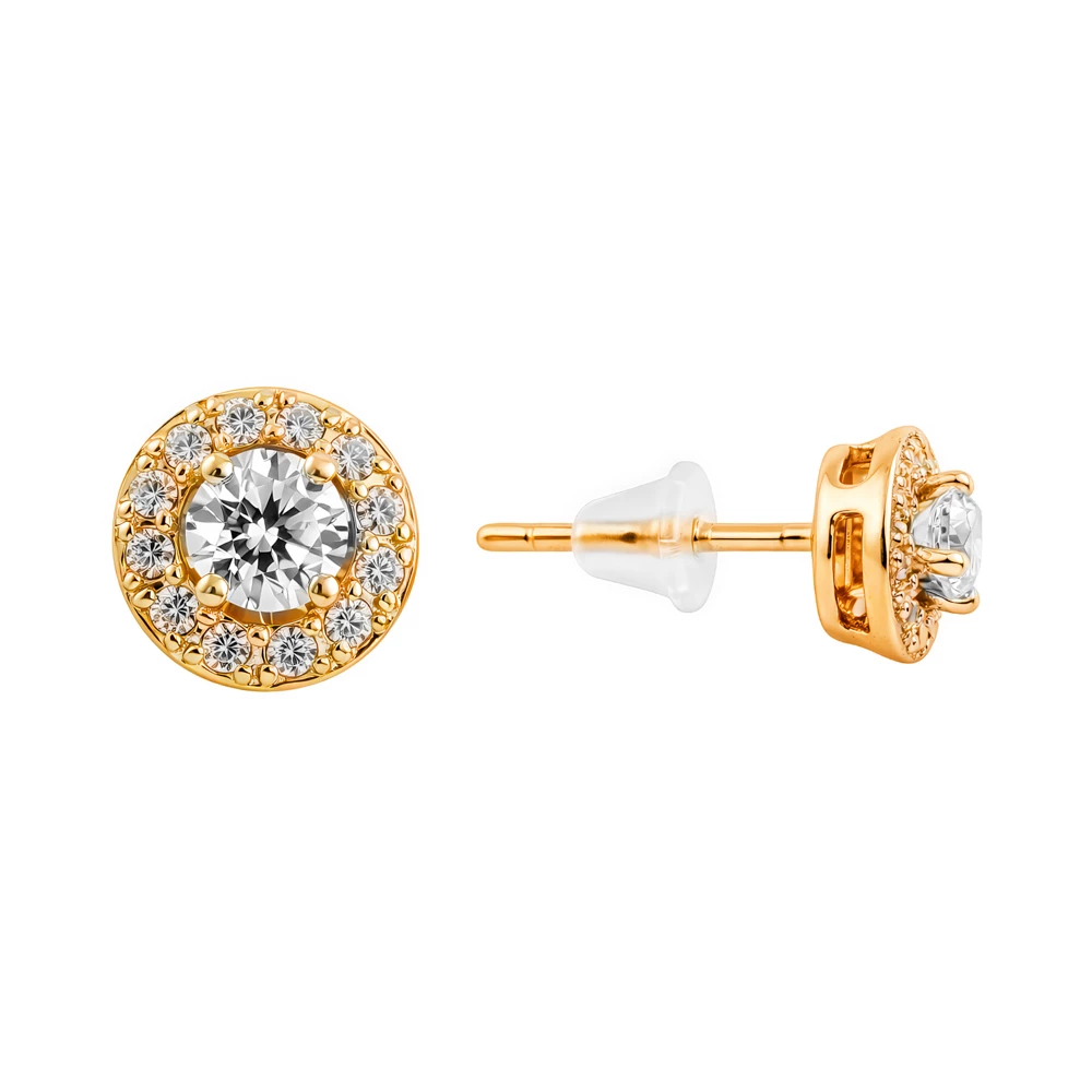 Серьги с фианитами из красного золота 585 пробы