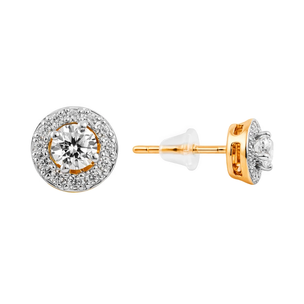 Серьги с фианитами из красного золота 585 пробы