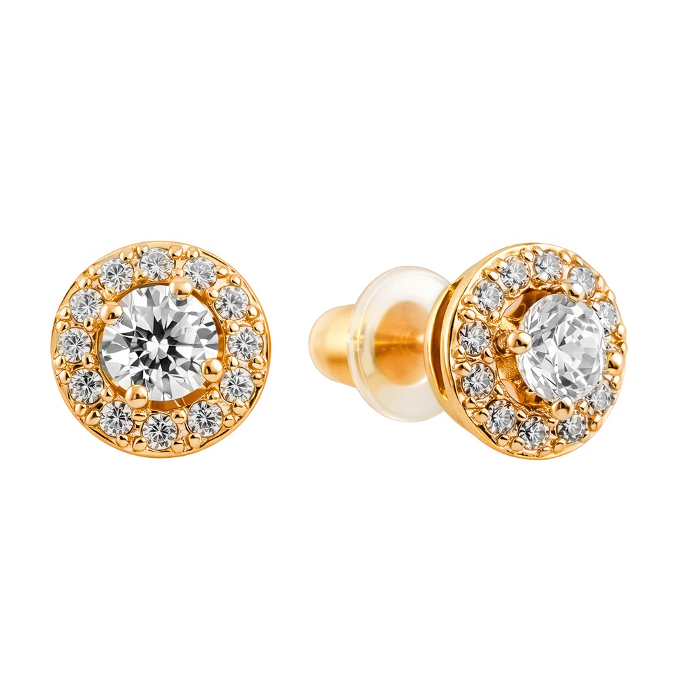 Серьги с фианитами из красного золота 585 пробы