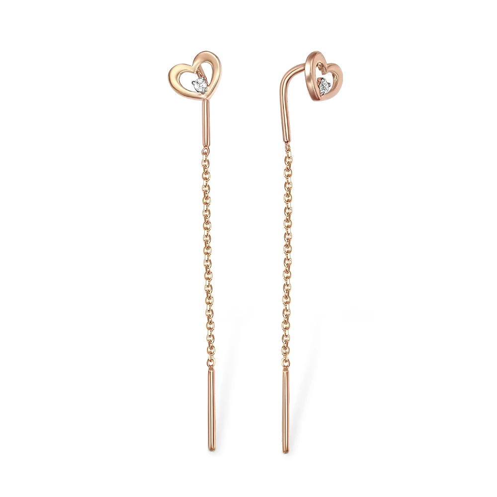 Серьги с фианитами из красного золота 585 пробы