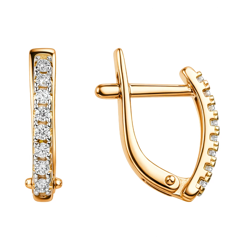 Серьги с фианитами из красного золота 585 пробы