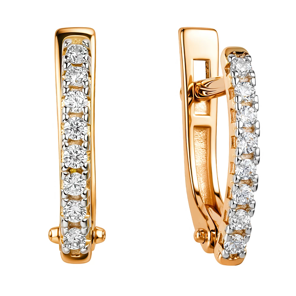 Серьги с фианитами из красного золота 585 пробы