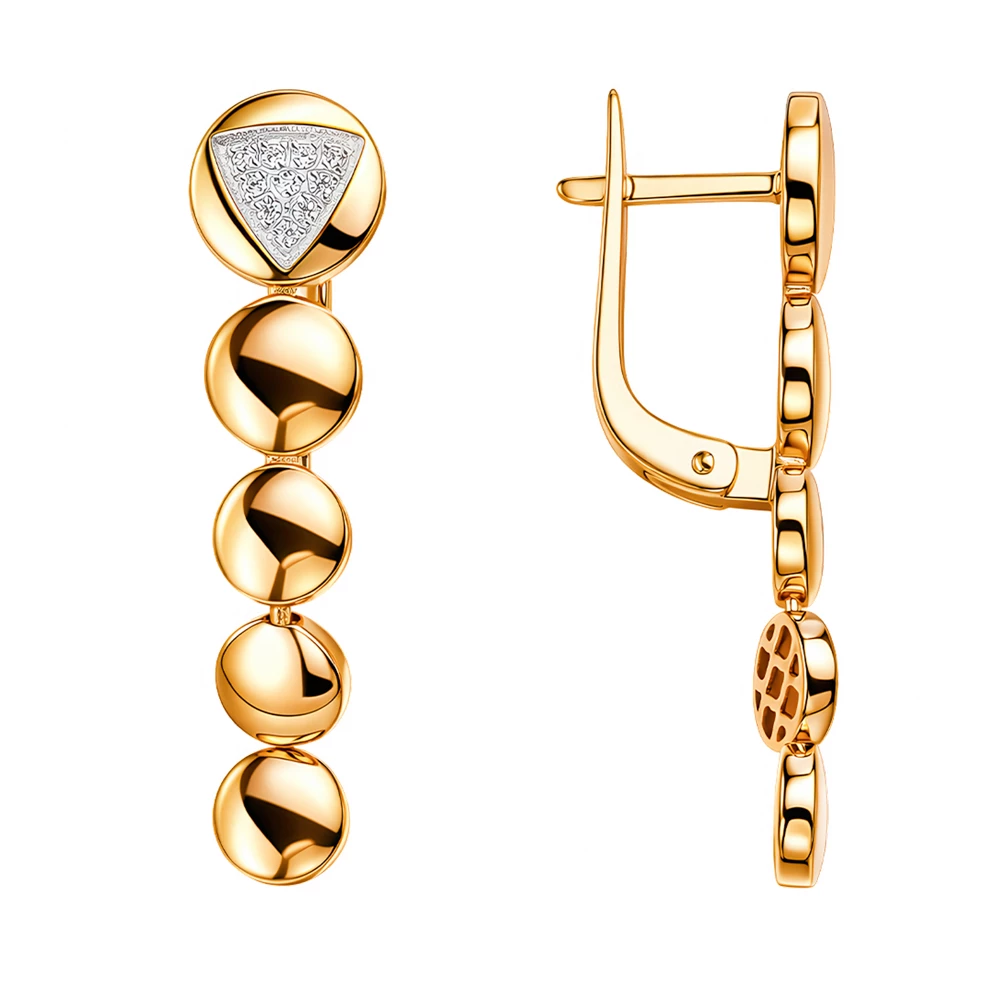 Серьги с фианитами из красного золота 585 пробы