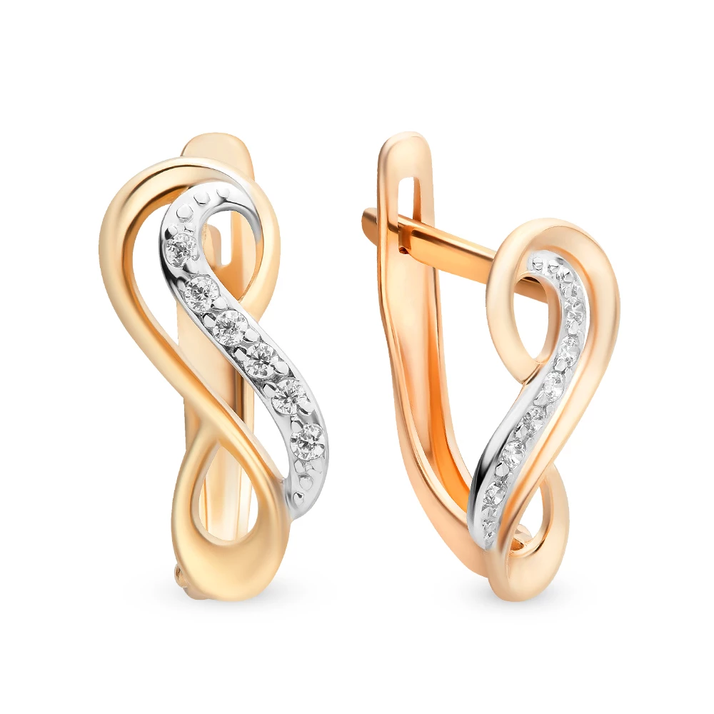 Серьги с фианитами из красного золота 375 пробы