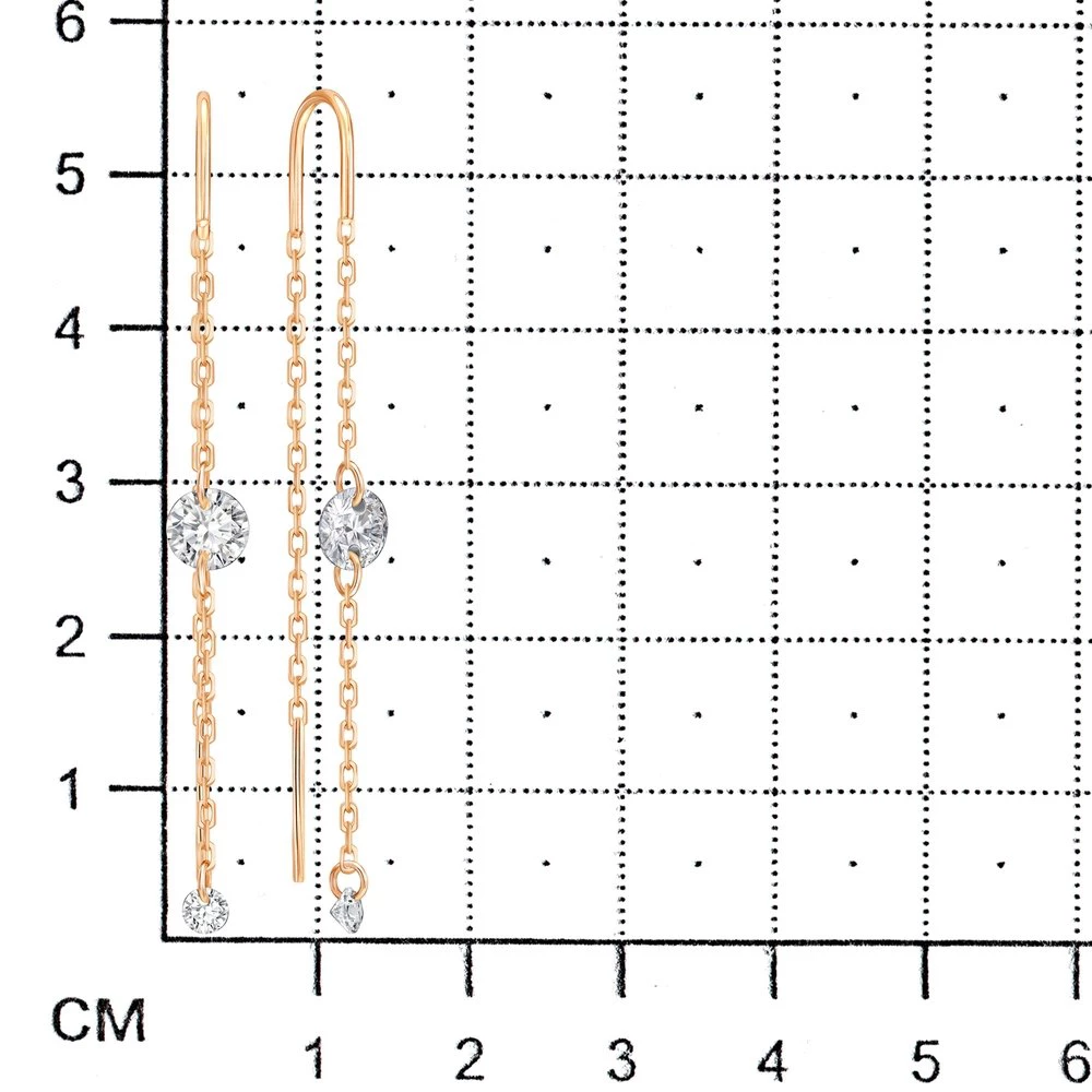 Серьги с фианитами из красного золота 585 пробы