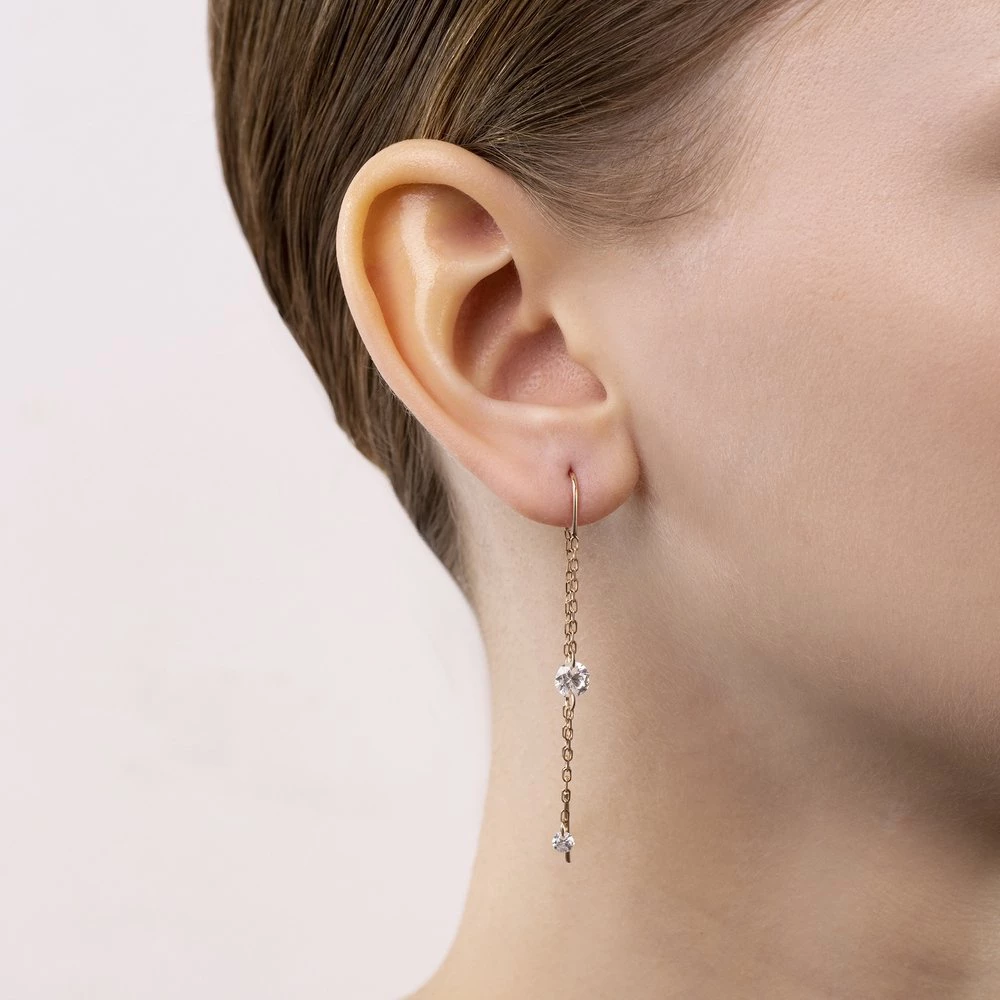 Серьги с фианитами из красного золота 585 пробы