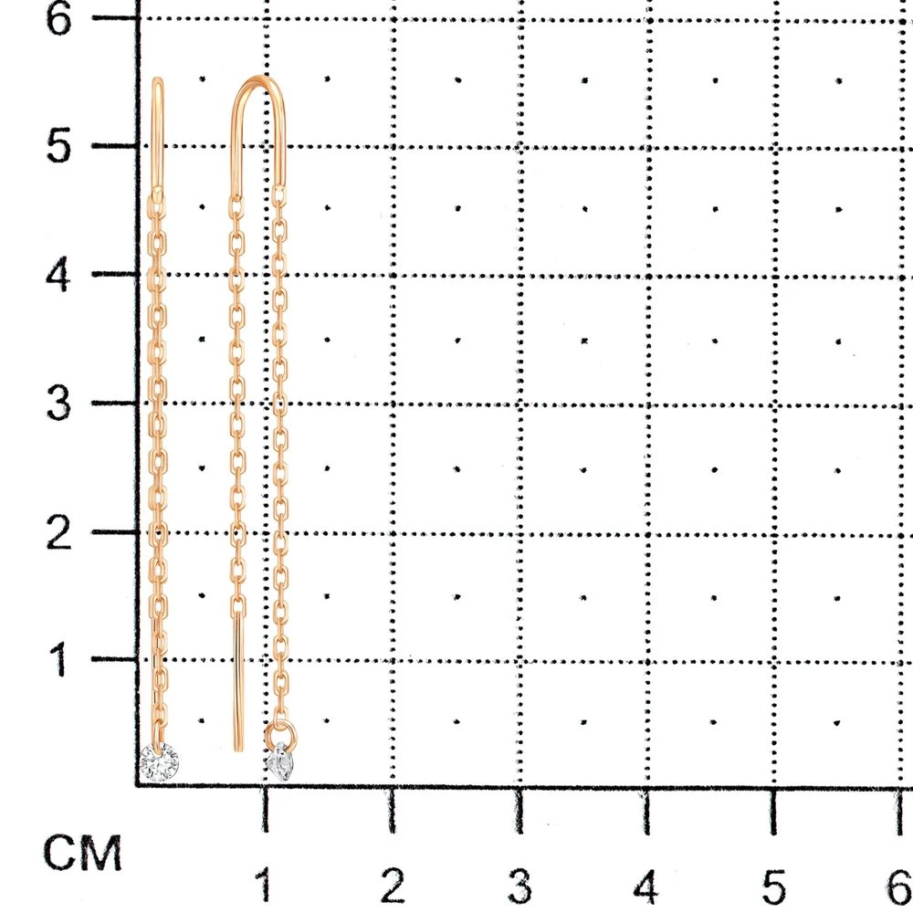 Серьги с фианитами из красного золота 585 пробы