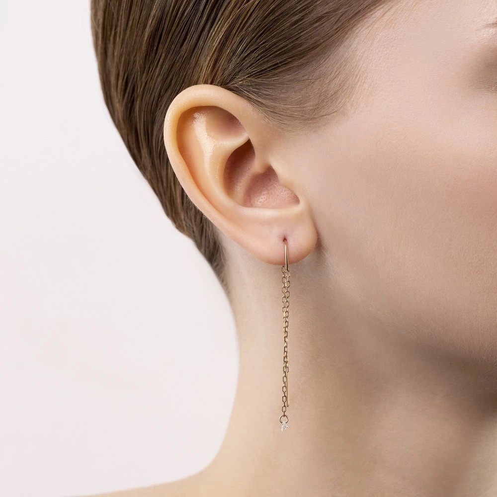 Серьги с фианитами из красного золота 585 пробы