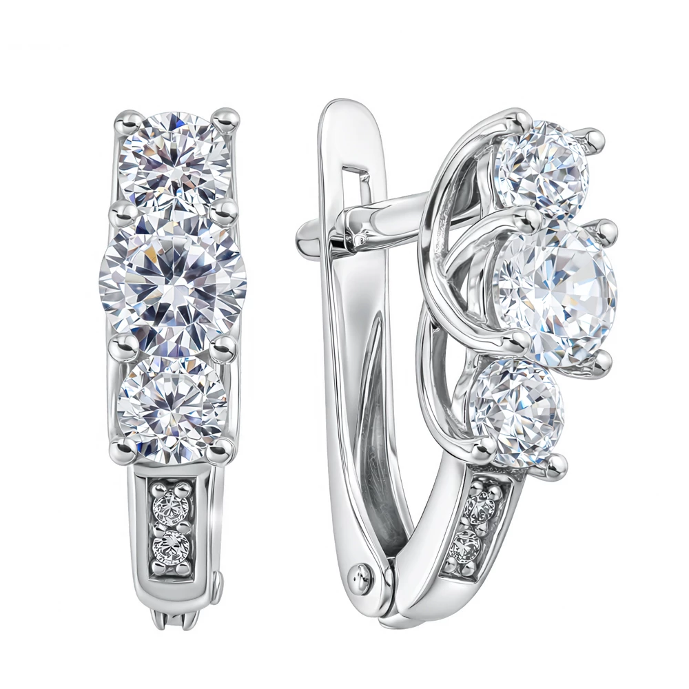 Серьги с фианитами из белого золота 585 пробы