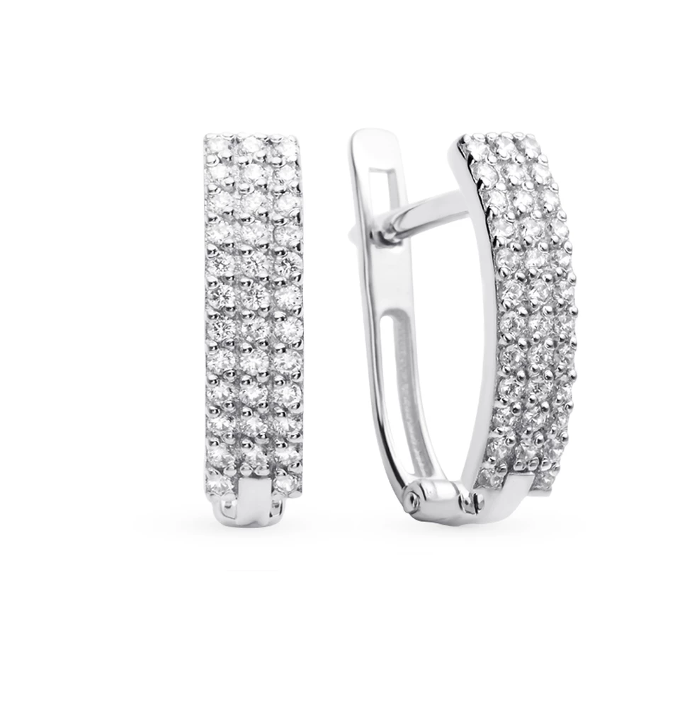 Серьги с фианитами из белого золота 585 пробы