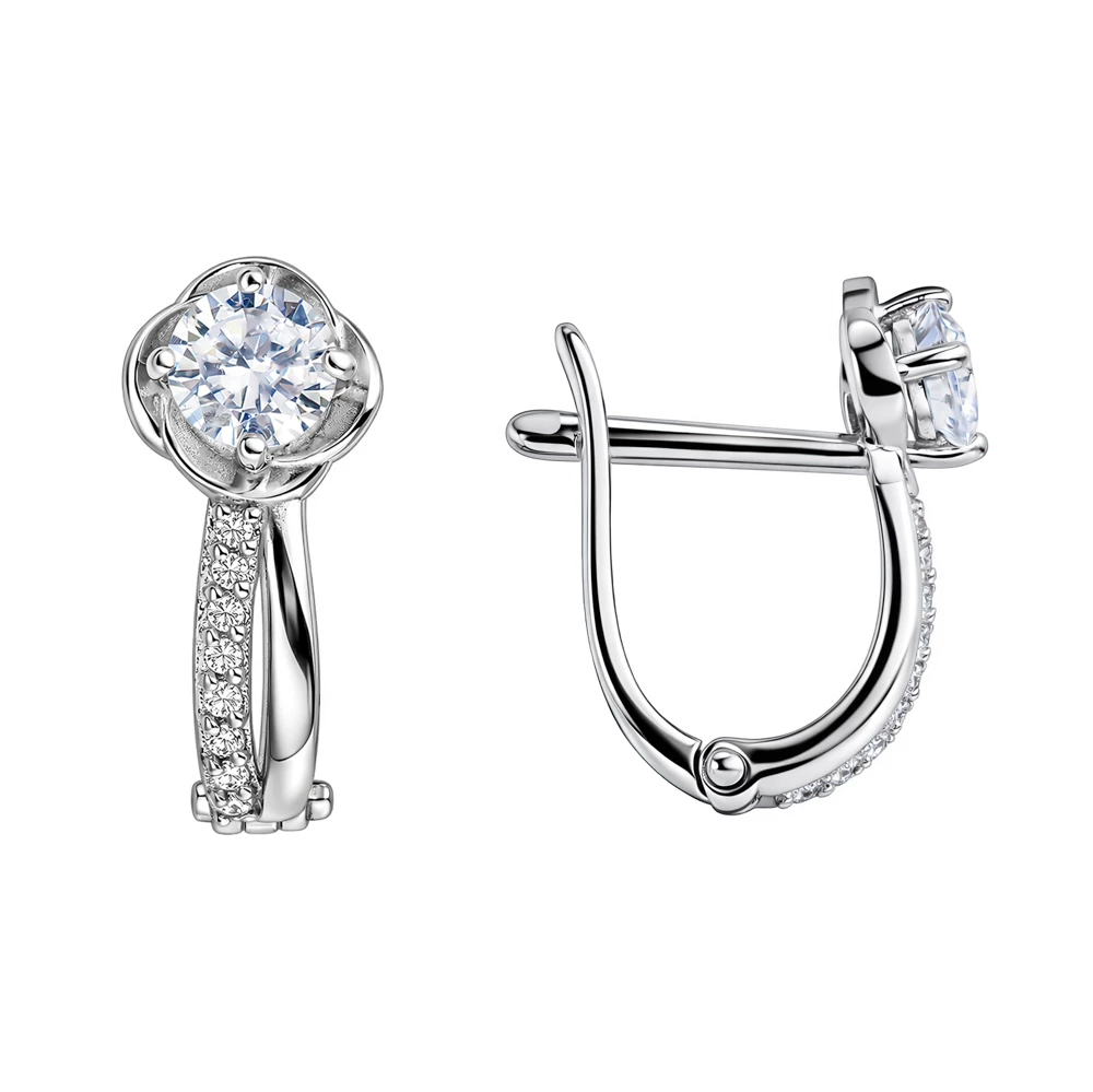 Серьги с фианитами из белого золота 585 пробы