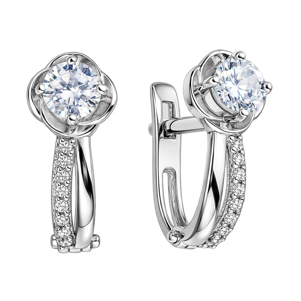 Серьги с фианитами из белого золота 585 пробы