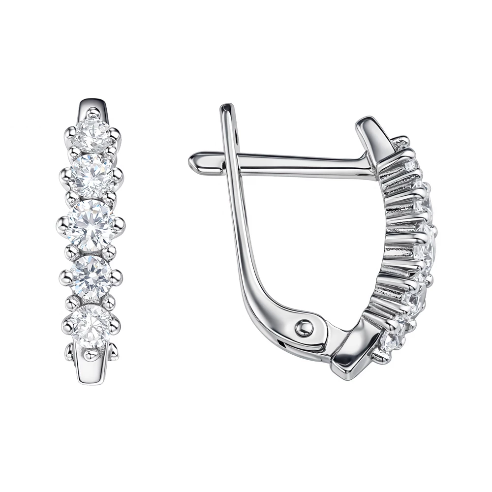 Серьги с фианитами из белого золота 585 пробы