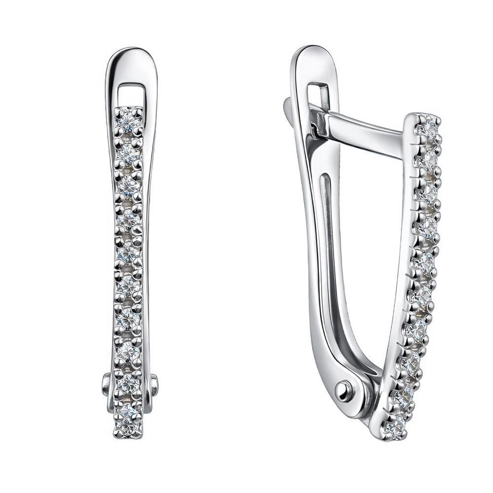 Серьги с фианитами из белого золота 585 пробы