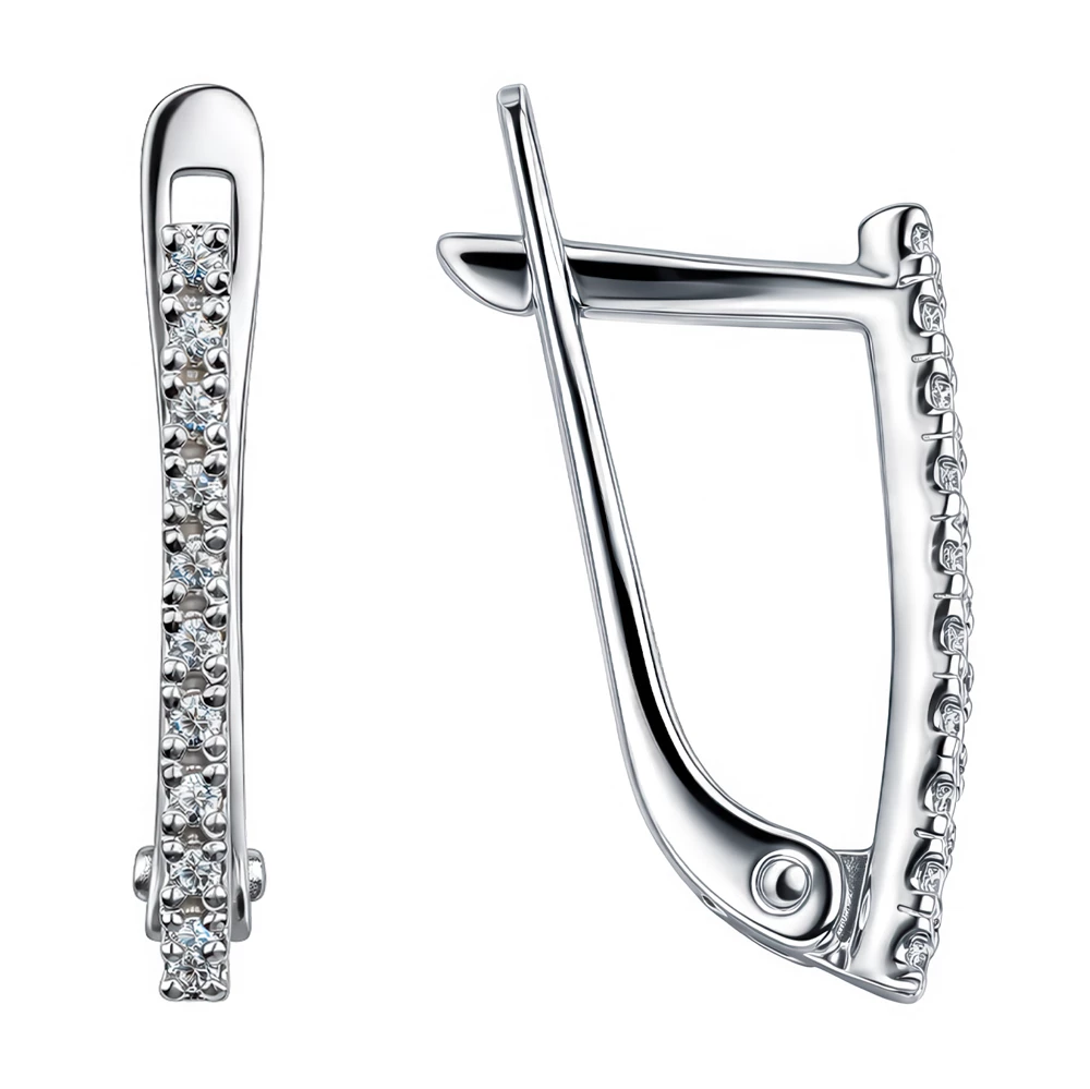 Серьги с фианитами из белого золота 585 пробы