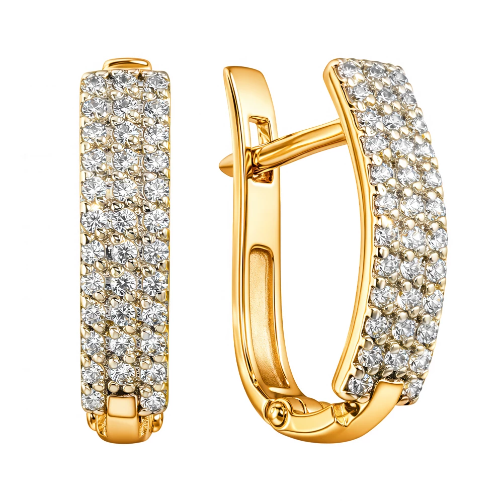 Серьги с фианитами из желтого золота 585 пробы