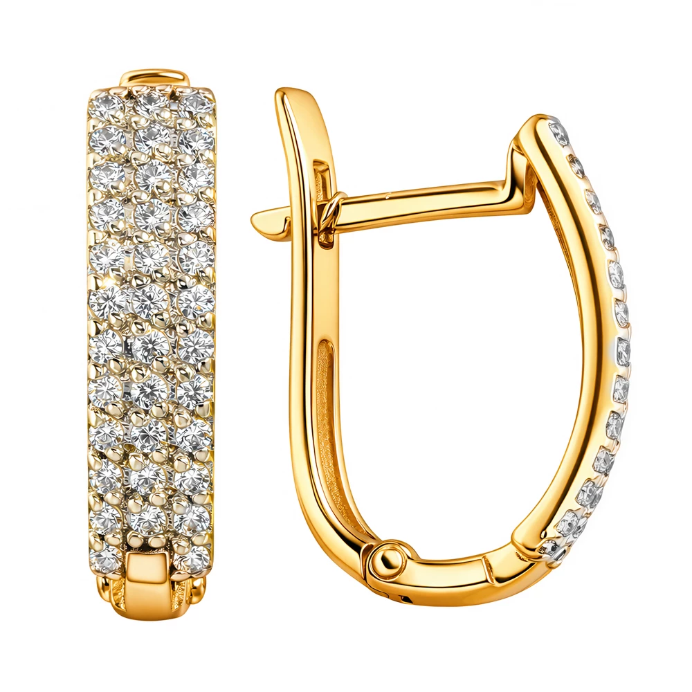 Серьги с фианитами из желтого золота 585 пробы