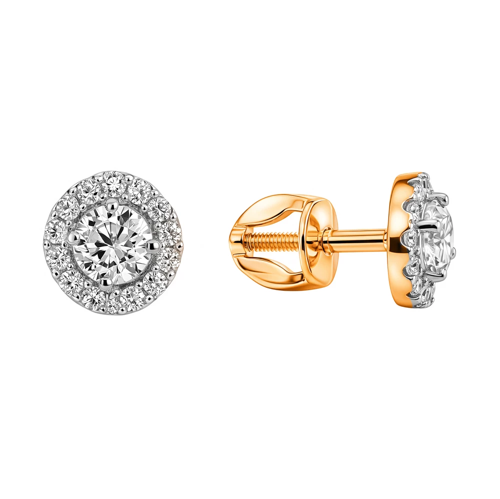 Серьги с фианитами из желтого золота 585 пробы