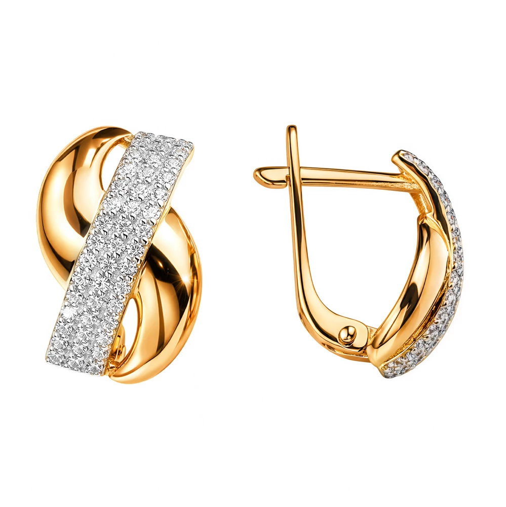 Серьги с фианитами из красного золота 585 пробы