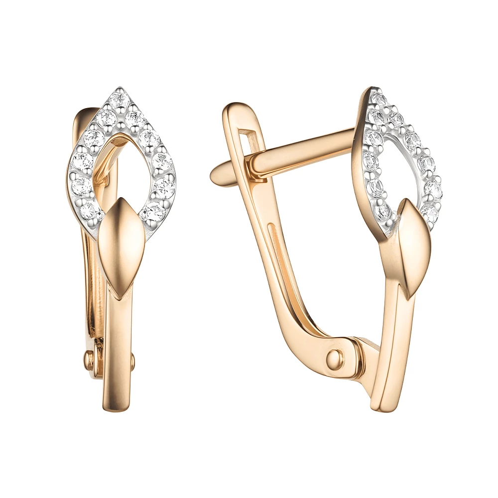 Серьги с фианитами из красного золота 585 пробы