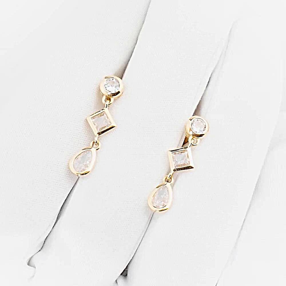 Серьги с фианитами из красного золота 585 пробы