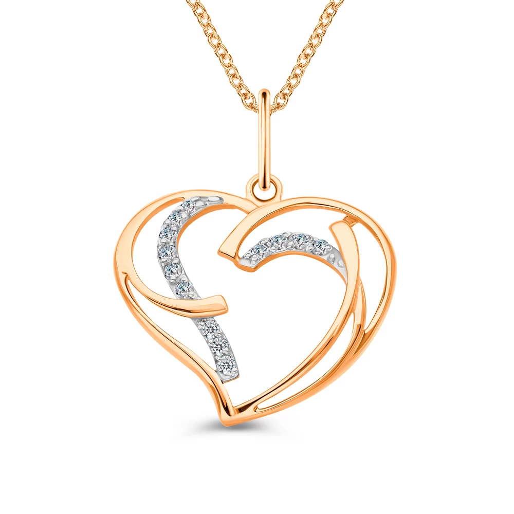 Подвес с фианитами из красного золота 585 пробы