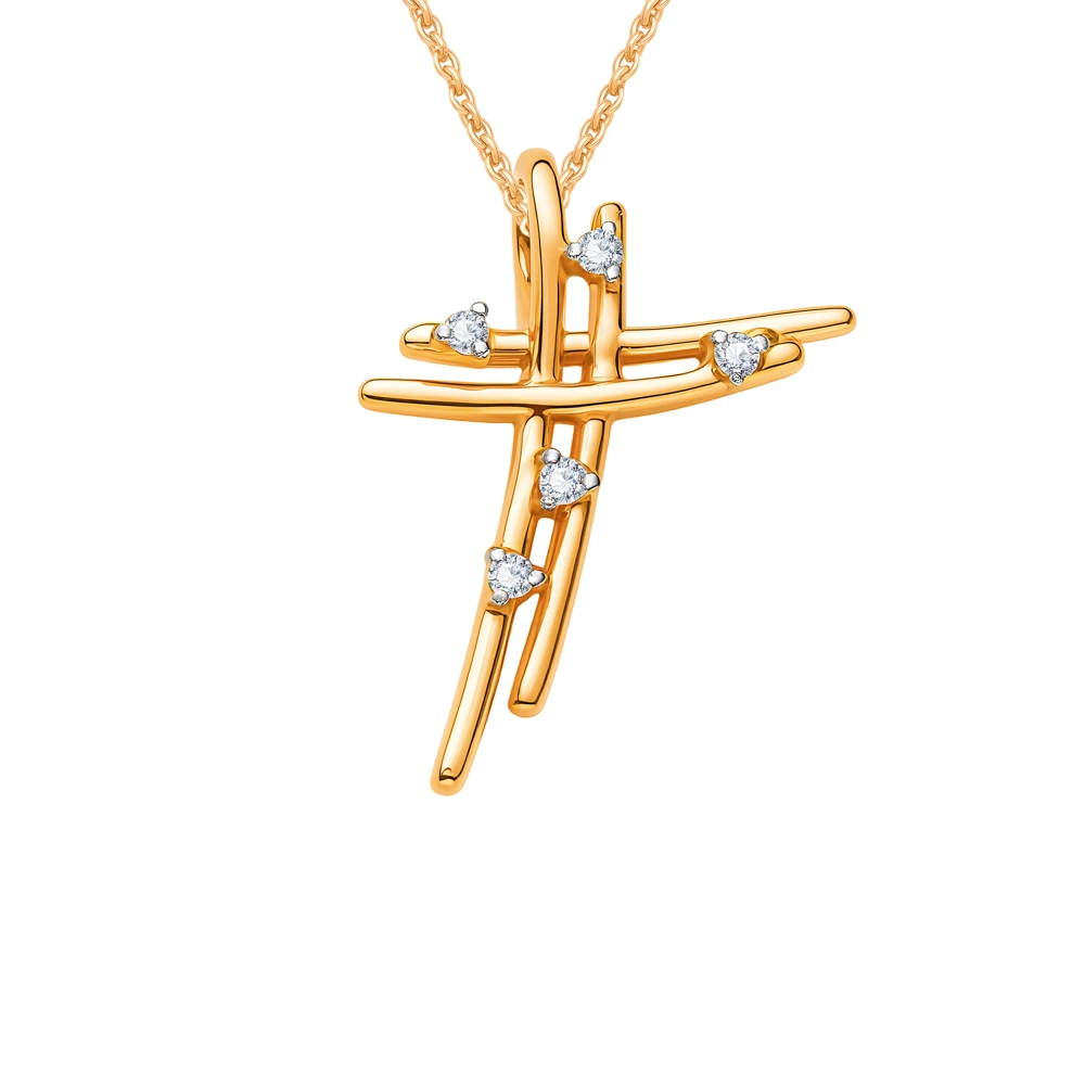 Подвес с фианитами из красного золота 585 пробы Подвес с фианитами из красного золота 585 пробы