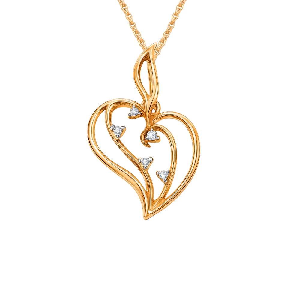 Подвес с фианитами из красного золота 585 пробы