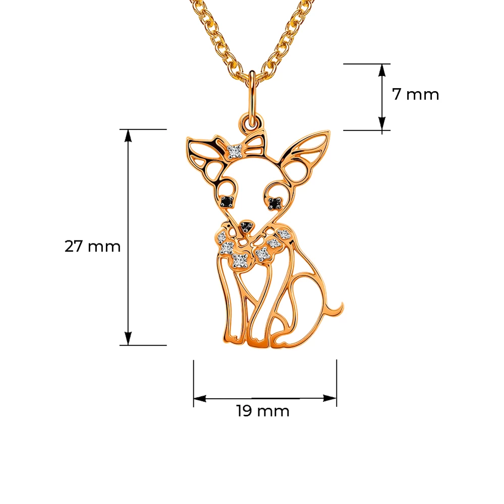 Подвес  Собака с фианитами из красного золота 585 пробы