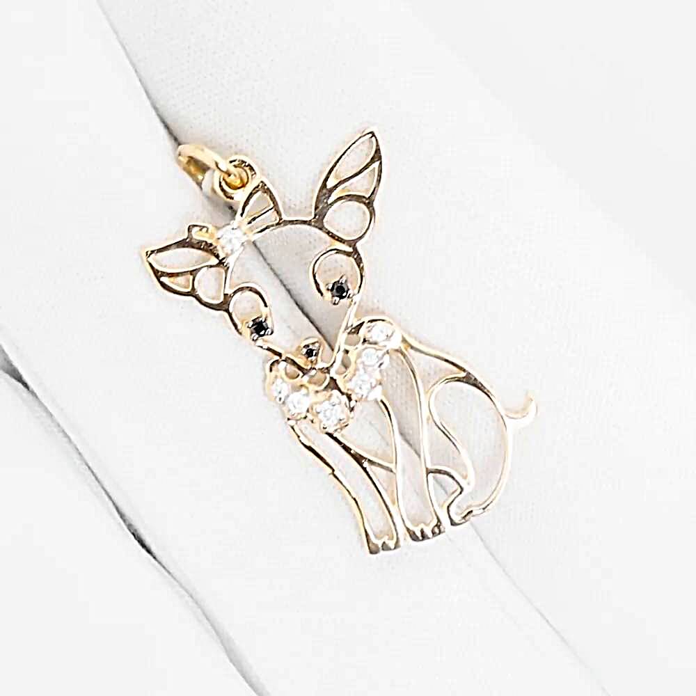 Подвес  Собака с фианитами из красного золота 585 пробы 1