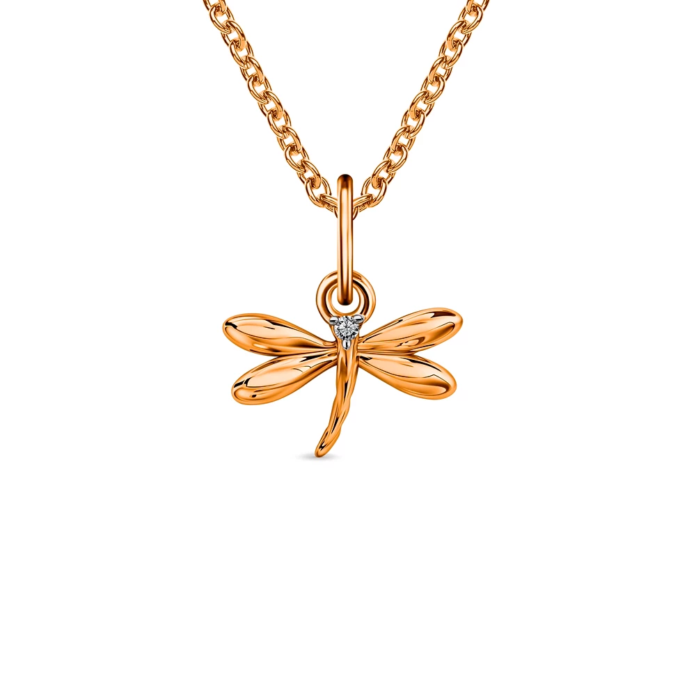 Подвес  Стрекоза с фианитом из красного золота 375 пробы